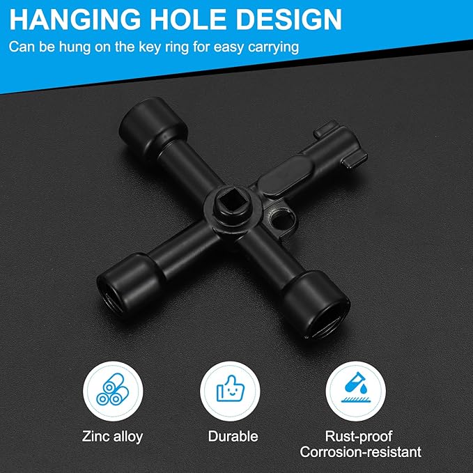 PATIKIL 4 Way Utility Key, 6 Pack Multifunction Triangle Square Panel Cross Sillcock Key Gas Water Meter Keys Wrench for Valve Spigots Electrical Cabinet Opening, Black