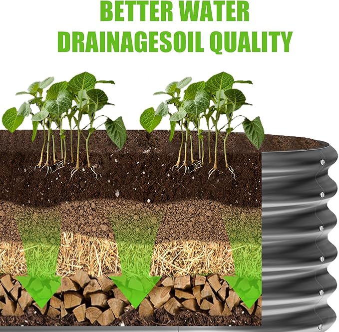 Land Guard 8×2×1.5ft Galvanized Raised Garden Bed Kit, Raised Garden Boxes Outdoor, Oval Metal Raised Garden Beds for Vegetables, Modern Grey