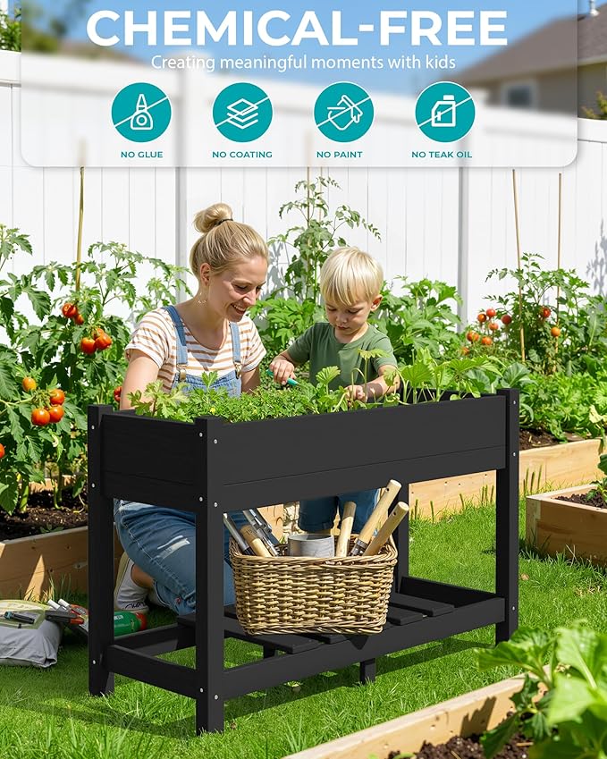 SERWALL Raised Garden Bed, HDPE Raised Bed for Gardening All Weather Use- Black
