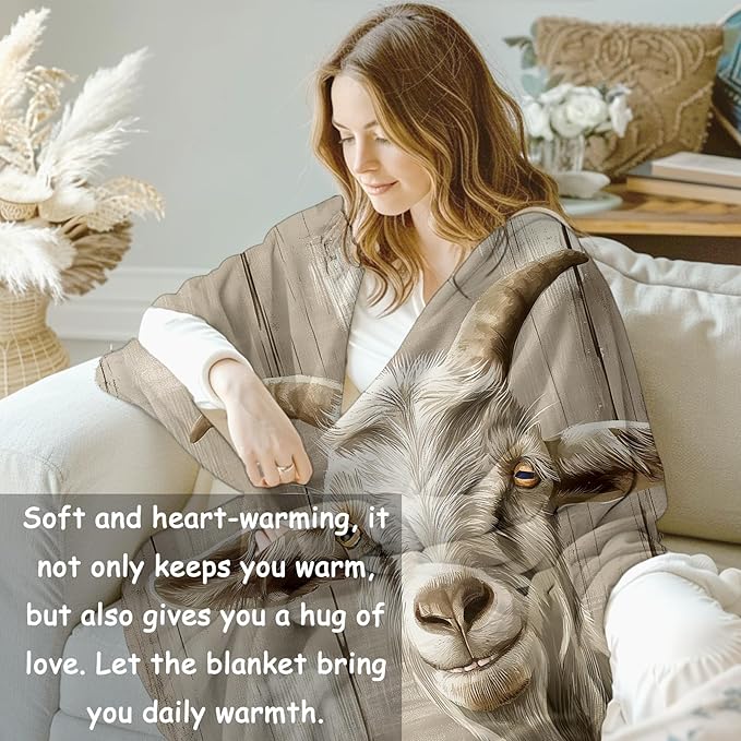 Goat Blanket, 50"x60" Rustic Goat Flannel Fleece Throw for Kids & Adults, Ultra-Soft and Warm Home Decor Blanket, Goat Gifts