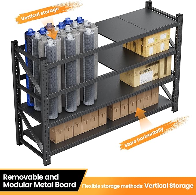 79”W Garage Shelving Heavy Duty, 7000LBS Metal Storage Shelves, 24” Deep Storage rack shelf, Steel Tall Industrial Shelving , 4 Tier Adjustable Standing Shelf for Warehouse / Shop 79"W x 24"D x 79"H