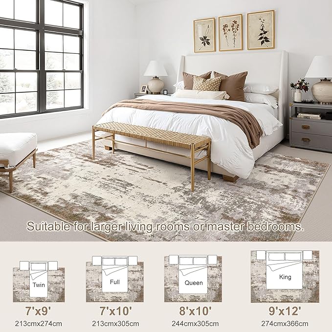 8x10 Area Rug Living Room Rugs - Washable Neutral Modern Abstract Soft Thin Rug Indoor Floor No Slip Rug Carpet for Bedroom Under Dining Table Home Office Decor - Brown/Grey/Beige