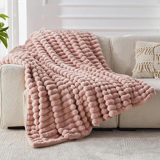 Faux Fur Throw Blanket for Couch, 1000 GSM Cozy Fuzzy Fluffy Soft Plush Thick Bubble Sherpa Blanket for Sofa Bedroom Living Room, Mothers Day Birthday Gifts for Women Home Decor