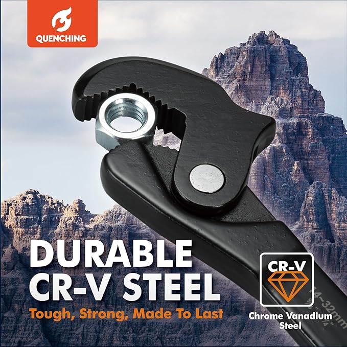 Self-Adjusting Dual Head Crowfoot Wrench, 3/16” -11/16”, 5-17mm, 8" length, Multi-Size Fit, Quick Adjust Tool for Home Auto Bike Repair, Slim Profile, Crowfoot Wrench Set Alternative