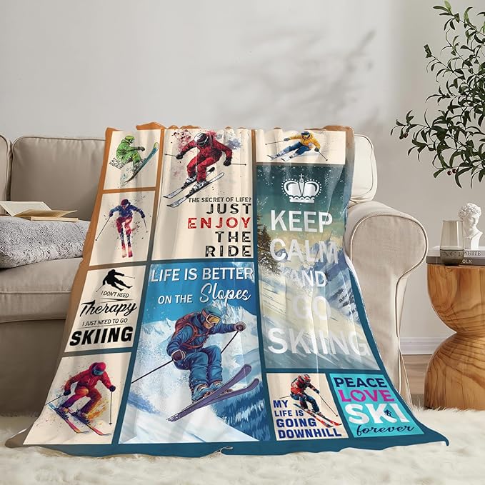 Dynova Skiing Blanket Cozy Plush Ski Lovers Throw Blankets Fuzzy Flannel Fleece Skiing Sports Gifts for Girls Boys Women Men 60"X50"