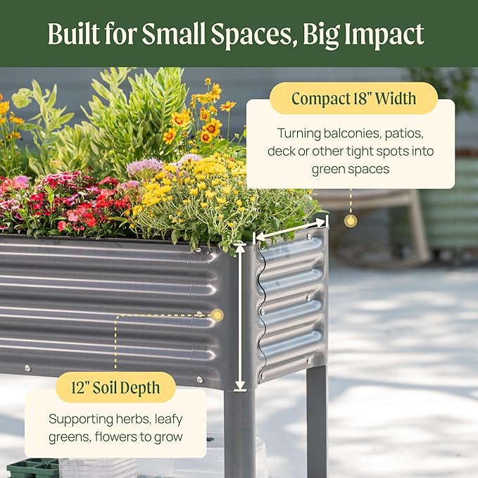 Rolling Elevated Raised Garden Bed - Slim Series, 1.5' x 5.5' Outdoor Planters Boxes with Legs & Storage Rack for Patio, 750 Lbs Weight Capacity, Raised Beds for Gardening Herbs Flowers, Pearl White