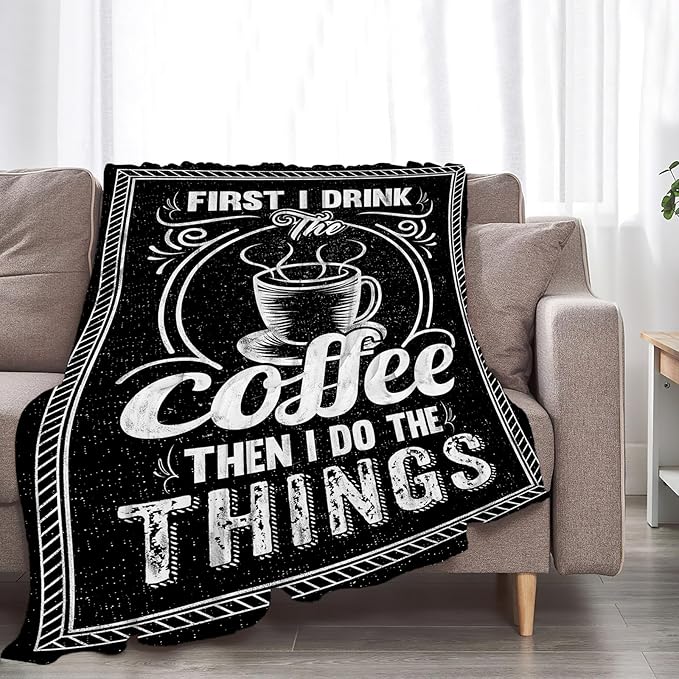 Coffee Blanket Gifts for Girls Boys Soft Warm Plush Coffee Cafe Throw Blanket Flannel Fleece Fuzzy Blankets for Kids Lover Bed Couch Living Room Decor 60"X50"