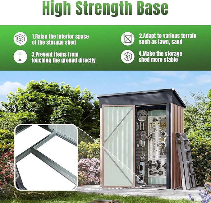 Aoxun 5'x3' Outdoor Metal Storage Shed with Lockable Door- Ideal for Tools, Garden Equipment & Bikes, Perfect for Patio Placement(Brown)