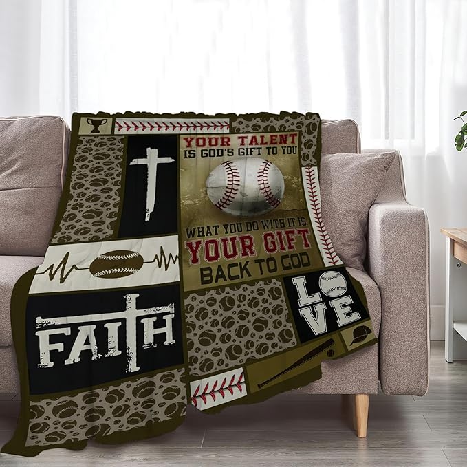 Baseball Blanket Decor Gifts for Boys Flannel Fleece Fuzzy Christian Throw Blanket Soft Warm Cozy Plush Sports Blanket for Bed Couch Living Room Stuffed Decoration for Kids Adult 80"x60"