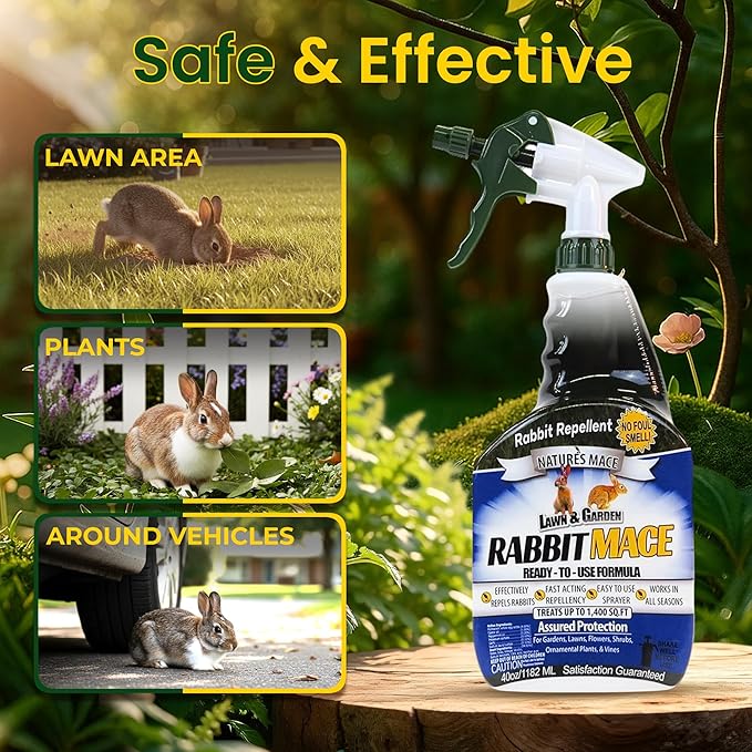 Nature’s MACE Rabbit Mace, Rabbit Repellent Outdoor, Spray & Concentrate Kit, Covers 29,400 Sq Ft, Rabbit Deterrent for Lawns, Yard, Garden, Mint Scent Spray, Safe to use around Pets, People, & Plants