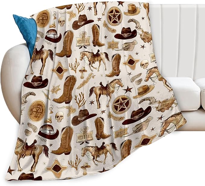 Western Blanket Soft Cozy Southwestern Flannel Throw Blanket Cowboy Decor Warm Lightweight Fleece Plush Bedding Stuff Blanket Gifts for Lover Kids Girls Boys Women Adults Bed Travel 50"x60"