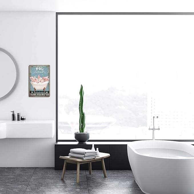 Funny Pig Bathtub Decor - Farm Decor Pig Signs Wall Art Poster Retro Bar Home Bathroom Wall Decoration Sign 8x12 Inch
