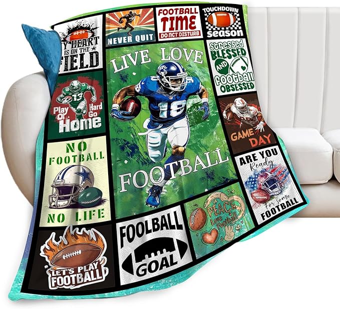 Football Blanket Gifts for Boys Men Soft Warm Plush Rugby Sport Throw Blanket Flannel Fleece Fuzzy Football Blanket for Kids Adult Lover Bed Couch Living Room Decor 80"X60"