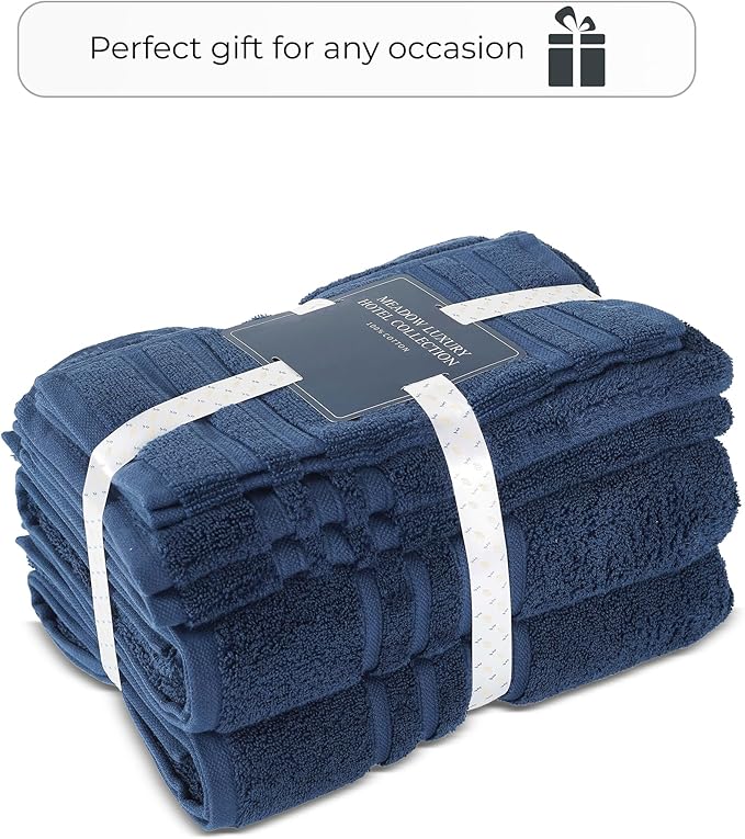 Luxury 6-Piece Bathroom Towel Set, 100% Cotton, 30 X 54 Inch, 700 GSM, 2 Bath Towels 2 Hand Towels 2 Wash Cloths, Ultra Soft & Highly Absorbent, Quick Dry Towels for Bathroom, Spa & Hotel - Navy