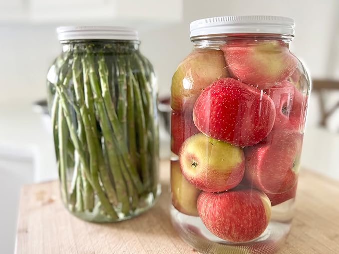 Large Glass Jars 1 Gallon – 4 Pack Wide Mouth Mason Jars with Airtight Metal Lids – Made in USA – Gallon Jars for Fermenting, Pickling, Canning, Water Glassing Eggs, Sourdough Starter & Storage