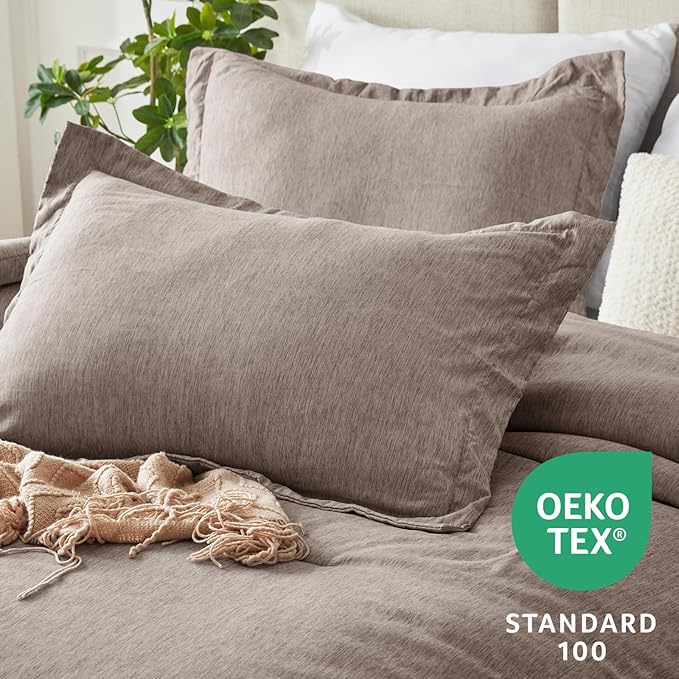 CozyLux King Size Comforter Set - 3 Pieces Khaki Soft Luxury Cationic Dyeing Bedding Comforter for All Season, Breathable Lightweight Fluffy Bed Sets with 1 Comforter and 2 Pillow Shams