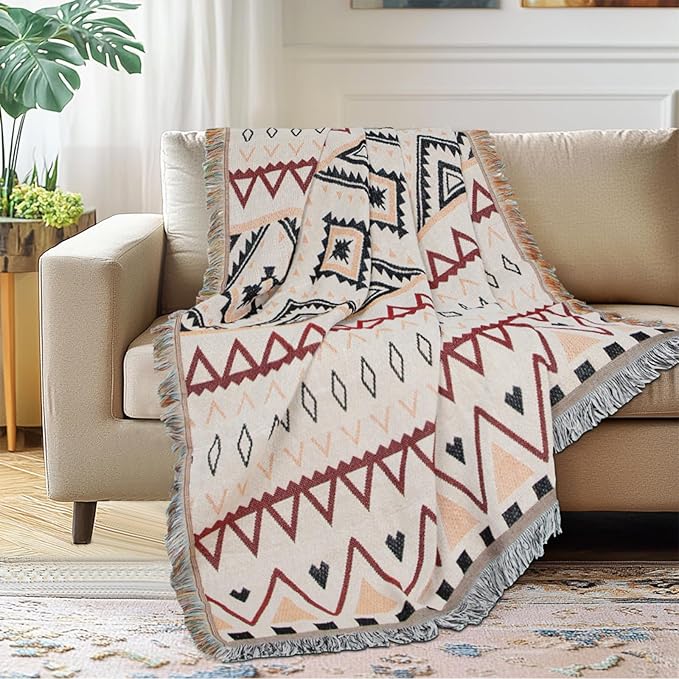 MACEVIA Western Aztec Blanket, Rustic Southwest Navajo Throw Blanket for Bedroom Decor, Tribal Tapestry in Aztec Design (50"70")