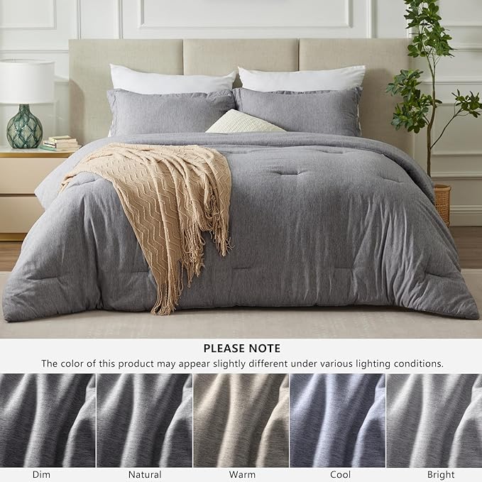 CozyLux Twin/Twin XL Comforter Set Dorm Bedding - 2 Pieces Grey Twin Extra Long Soft Luxury Cationic Dyeing Comforter for College, Gray Breathable Bed Sets with 1 Comforter and 1 Pillow Sham