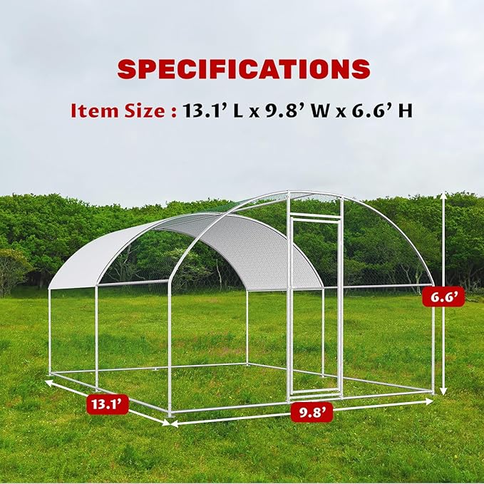 Chicken Coop Large Metal Chicken Coop for 15-20 Chickens with Waterproof and Anti-UV Cover,Premium Walk-in Poultry Cage for Chicken Run,Chicken House for Outdoor Farm Use(13.1'Lx9.8'Wx6.6'H)