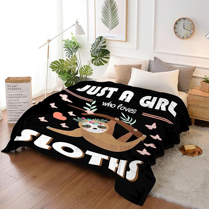 Sloth Blanket for Adults Just Girl Loves Sloths Soft Blankets and Throws Flannel Cozy Lightweight Quilt Gift Perfect for Bed Sofa Couch-50 x40 Small for Kids