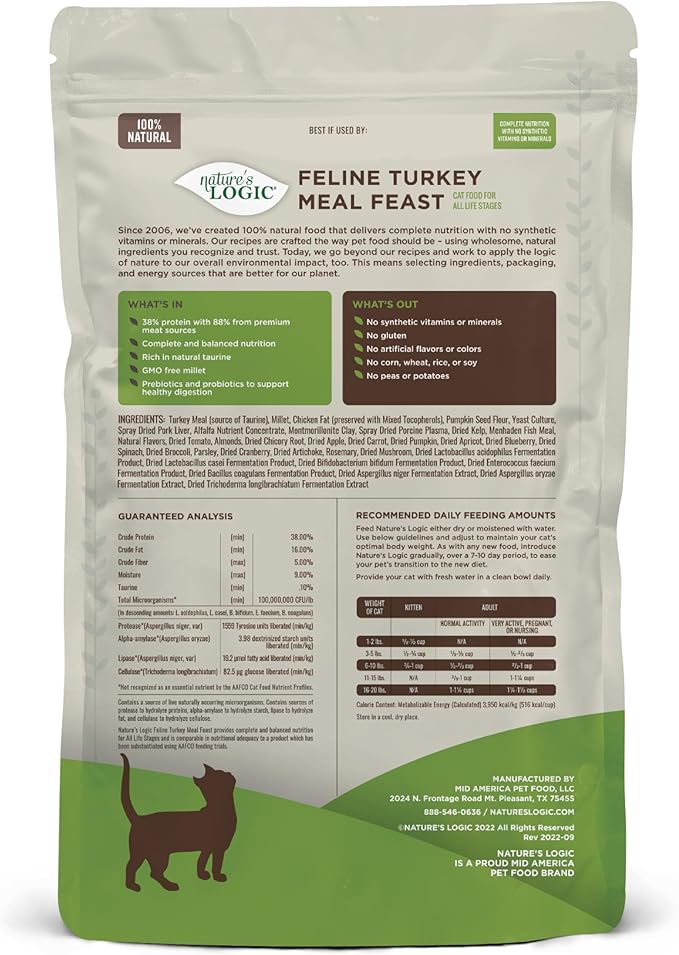 Nature's Logic Turkey Dry Cat Food (1 Pack), 3.3 lb