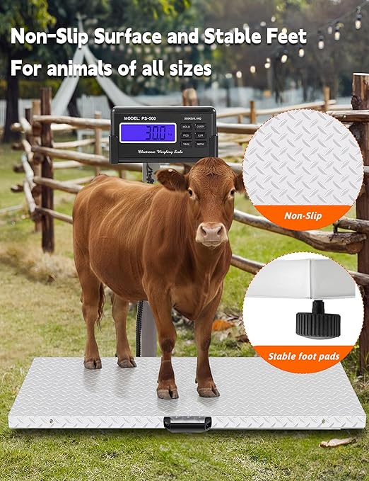 Large Pet Scale for Dogs 1100lb x 0.2lb, Folding Veterinary Animal Digital Scale with Stainless Steel Platform 40.5 5X 20.87 in, Tare Lock Function, Livestock Vet Scale for Dog Sheep Pig Goat
