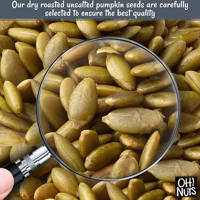 Oh! Nuts Pumpkin Seeds - Dry Roasted Unsalted - 2 lb - All-Natural Protein Power Unshelled Pepitas - Packed in New York Zip-Seal Bag for Exceptional Freshness