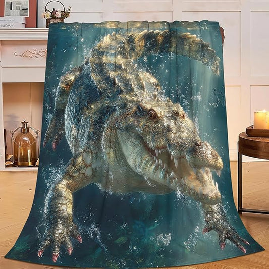 Crocodile Throw Blanket Alligator Blankets Aviation Traver Fleece Plush Super Soft Cozy Warm Lightweight Animal Decor Gifts for Boys Girls Kids Adults Men Women 60" x 80"