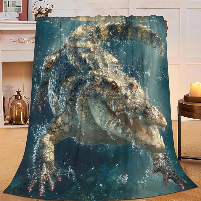 Crocodile Throw Blanket Alligator Blankets Aviation Traver Fleece Plush Super Soft Cozy Warm Lightweight Animal Decor Gifts for Boys Girls Kids Adults Men Women 50" x 60"