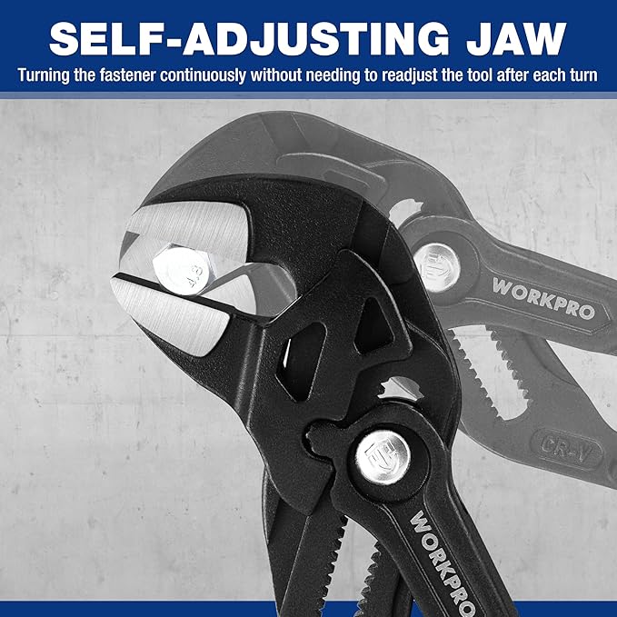 WORKPRO 10-Inch Pliers Wrench, CR-V Construction Wrench Pliers, Adjustable Parallel Smooth Jaw Pliers, Black Finish, Groove Lock Mechanism