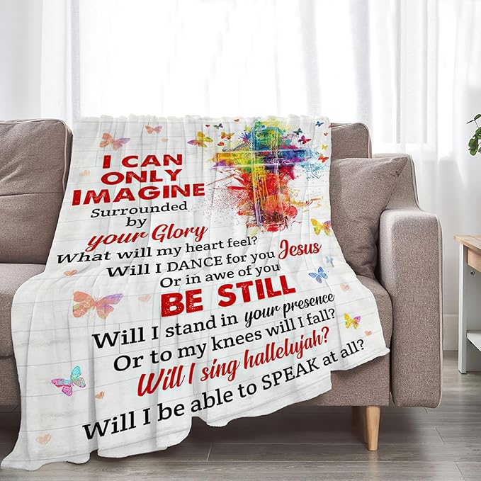 Christian Blanket Gifts Soft Warm Plush Religious Christ Cross Throw Blanket Flannel Fleece Fuzzy Scripture I Can Only Imagine Blanket for Kids Adults Prayer Bed Couch Living Room Decor 80"X60"