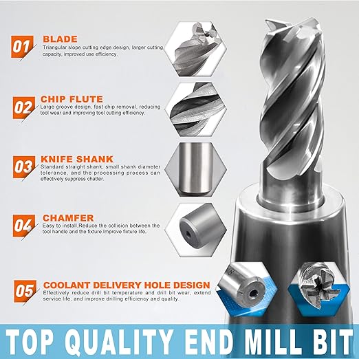 ASNOMY 8pcs 4-Flute Straight End Mill Set,1/8"-1/2" Inch CNC Milling Cutter Drill Bits Router Bits Cutter Tool Set for Wood Aluminum Cast Iron Copper Plastic