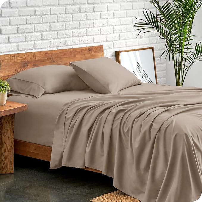 Bare Home Full XL Sheet Set - Luxury 1800 Ultra-Soft Microfiber Full Extra Long Bed Sheets - Double Brushed - Deep Pockets - Easy Fit - 4 Piece Set - Bedding Sheets & Pillowcases (Full XL, Pebble)