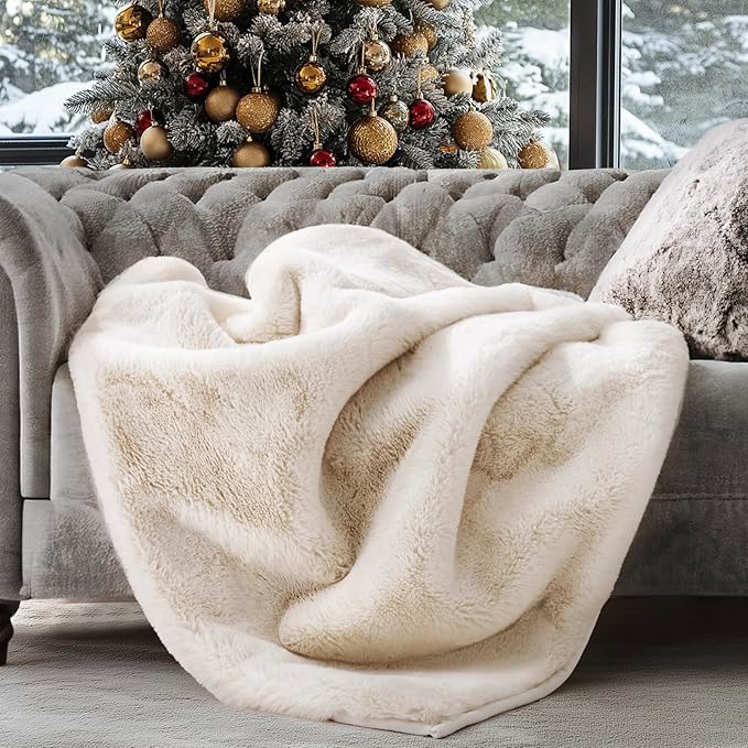 EVERGRACEHOME Luxury Soft Faux Chinchilla Fur Throw Blanket for Couch, Warm Thick Heavy Winter Throw Blanket 1220GSM for Bed, Fluffy Cozy Mink Blanket with Reversible Velvet, Arctic White, 60"x80"