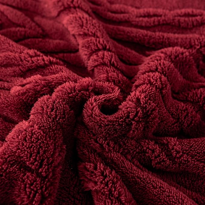 YUSOKI Sherpa Twin XL Blanket(Without Pillows)-3D Stylish Design Super Soft Blankets for Teen Girls Women Couch Bed Sofa Chair Men Boys Gift(Burgundy Red,65"x90")