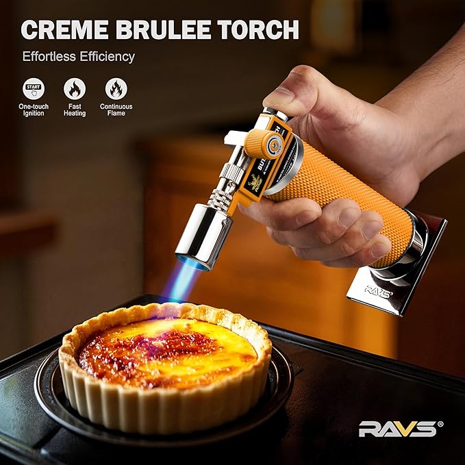 RAVS Butane Torch Lighter, Creme Brulee Torch with Adjustable Flame, Kitchen Torch for Baking, BBQ, DIY, Christmas Gifts Stocking Stuffers Gifts for Women, Orange, Butane Gas Not Included