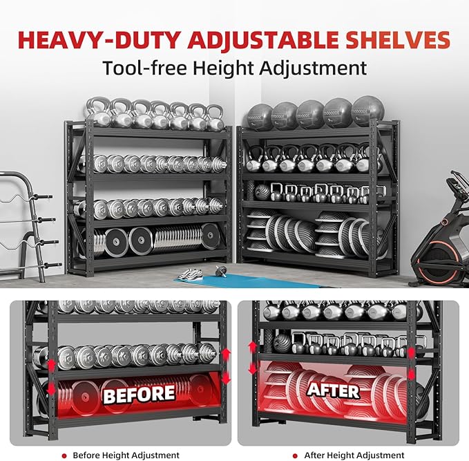 48" W Garage Shelving,4-Tier Heavy Duty Storage Shelves Unit with Adjustable Metal Shelf for Warehouse,Basement,Workshop,4200LBS,48" W x 24" D x 79" H,Black