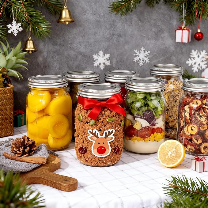 WELLIFE Wide Mouth Mason Jars, 6 Pack Mason Jars 32 oz for Pickling, Canning, Fermenting and Food Storage, Microwave & Dishwasher Safe