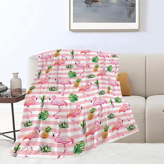 Flamingo Blanket, Pink Flamingo Throw Blanket, Tropical Pineapple Gifts Blankets Stuff Fleece Flannel Plush for Girls Women Lovers Adults Soft Bedding Gift for Sofa Bed Office Home Decor 80"x60"