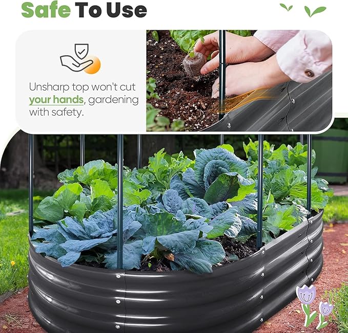 KING BIRD Raised Garden Bed with Cover Galvanized Oval Planter Garden Box Outdoor for Gardening, Vegetables, Flowers White 4x3x1 ft