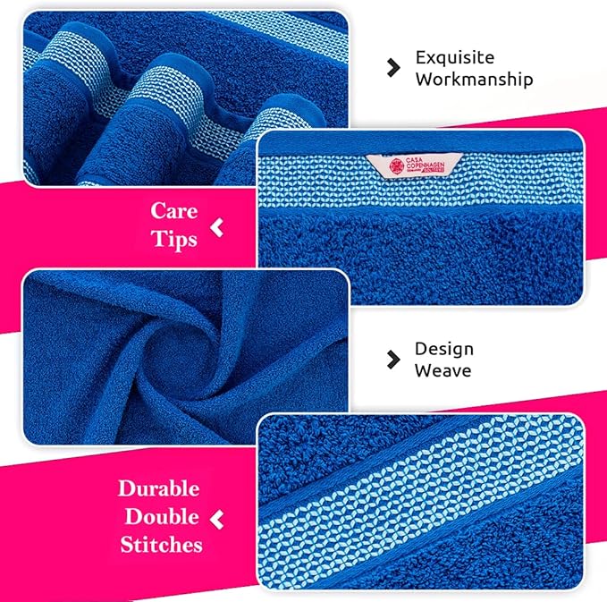 CASA COPENHAGEN Solitaire Mix 6 Pieces Towel Set- Grey Violet+Electric Blue, 600GSM 2Bath Towel 2Hand Towel 2Washcloth, Designed in Denmark Made of Soft Egyptian Cotton for Bathroom, Kitchen & Shower