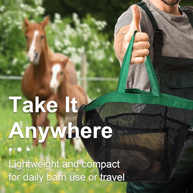 Swess Horse Grooming Kit 14 Piece, Horse Brushes Set for Grooming & Bathing Supplies, Professional Horse Supplies with Mane & Tail Comb, Curry Comb, Hoof Pick, Gloves & Mesh Tote Bag for Equine Care