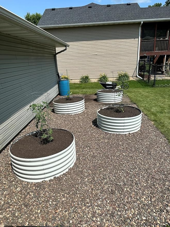 A ANLEOLIFE 8-Pack 4X4X1.5ft & 74x74x18in Deep Root Galvanized Raised Garden Beds Outdoor for Planting Vegetables Flowers Herb, Antique White