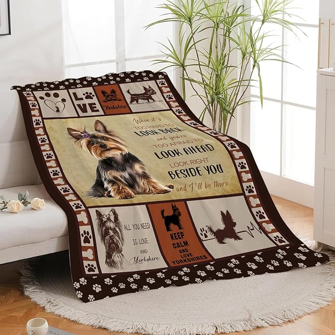 Yorkie Blanket, Yorkshire Dog Throw Blanket, Yorkie Gifts Blankets Stuff Fleece Flannel Plush for Girls Women Lovers Adults Soft Bedding Gift for Sofa Bed Office Home Decor 80"x60"