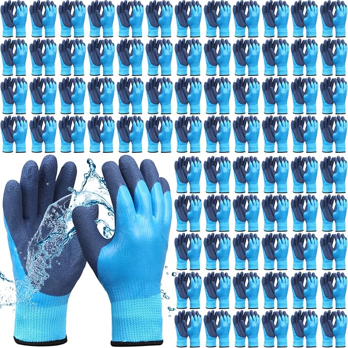 100 Pairs Waterproof Safety Winter Work Gloves with Grip for Men Plush Warmth Thickened Freezer Gloves Keep Hands Warm for Outdoor Cold Weather Work Below Zero Shoveling Snow, Ice Fishing