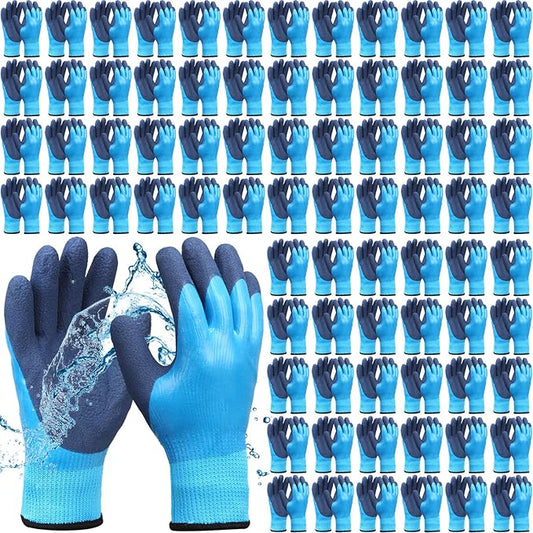 100 Pairs Waterproof Safety Winter Work Gloves with Grip for Men Plush Warmth Thickened Freezer Gloves Keep Hands Warm for Outdoor Cold Weather Work Below Zero Shoveling Snow, Ice Fishing