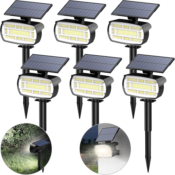 Fabrito Solar Spot Lights Outdoor 136 LEDs, Big Brighter Lighting Solar Lights Outdoor, 6 Pack IP65 Waterproof Landscape Spotlights Auto On/Off for Yard, Garden, Pathway, Plants,Tree (Cool White)