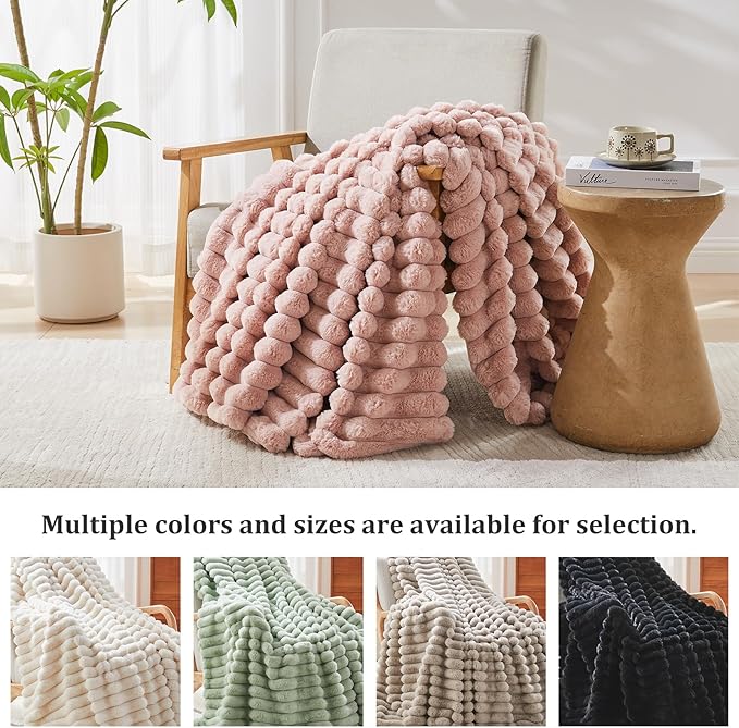Faux Fur Throw Blanket for Couch, 1000 GSM Cozy Fuzzy Fluffy Soft Plush Thick Bubble Sherpa Blanket for Sofa Bedroom Living Room, Mothers Day Birthday Gifts for Women Home Decor