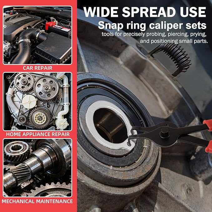 10-Piece Snap Ring Pliers Set, Heavy Duty Internal & External Circlip Pliers Kit with Straight/Bent Tips, Hook, Pick, C-Clip Ring and Circlip Removal Tool for Automotive & Mechanical Repair