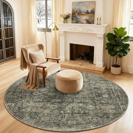 4x4 Round Bedroom Rug Washable: Living Room Rug Stain Resistant Non Slip Low Pile Small Carpet for Bedroom Kitchen Entryway Living Room Bedside Office Dorm Kids Room Entrance